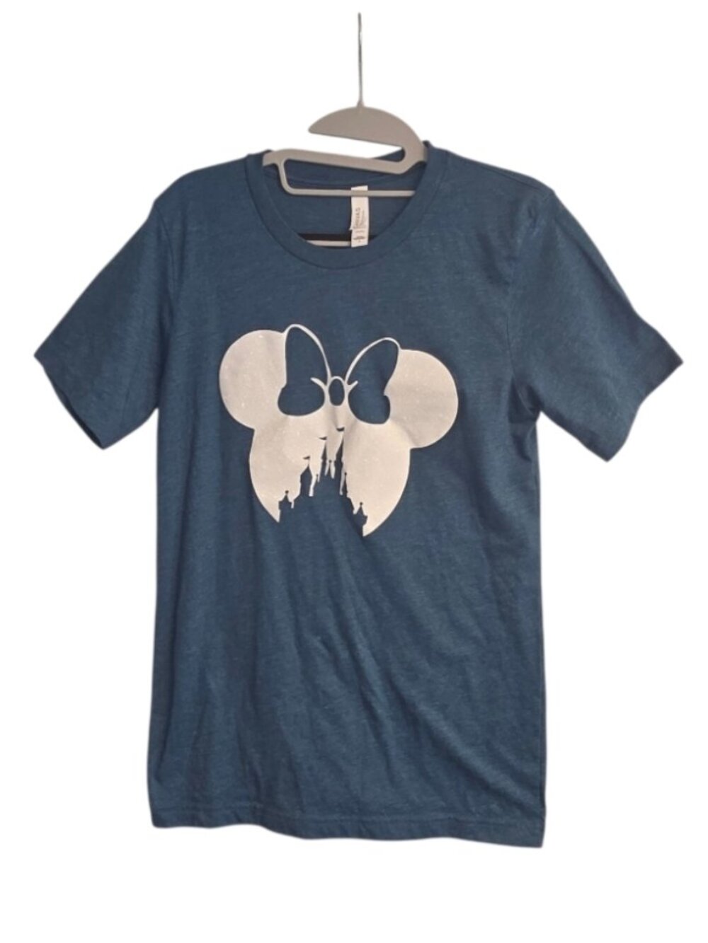 Minnie Mouse Ears Glitter Tshirt Sz S Cinderellas Castle Top Travel Ready Blue